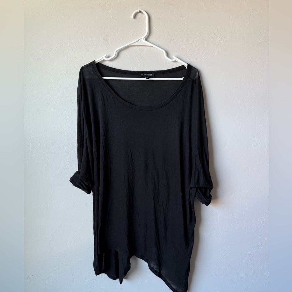 Eileen Fisher Women's Black Lagenlook Tunic Assymetric Blouse